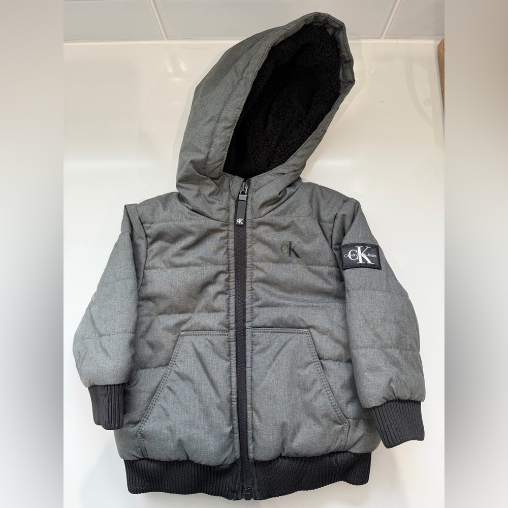 Calvin Klein Jeans Gray Hooded Puffer Jacket for Babies